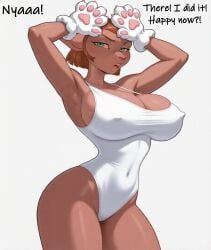 ai ai_generated alien bedroom_eyes breasts captain_amelia cat_costume cat_gloves cat_paws cosplay feline female forced green_eyes huge_breasts kitty_amelia large_breasts legging looking_at_viewer mature_female milf one_piece_swimsuit treasure_planet white_swimsuit