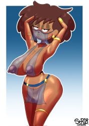 amphibia anne_boonchuy areolae ass big_ass big_breasts breasts dark-skinned_female dark_skin disney erect_nipples female female_only harem_outfit looking_at_viewer nipples pussy sr_r18nsfw translucent translucent_clothing