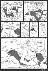 2020 anthro anthro_on_anthro ass bed bite black_nose blush butt_grab canid canine canis chest_tuft closed_eyes comic custom_character_(sonic_forces) dialogue ear_tuft english_text erection french_kissing frottage furniture gadget_the_wolf gay genitals half-closed_eyes hand_on_back hand_on_butt hand_on_head hand_on_shoulder hi_res hip_grab hug humanoid_genitalia humanoid_penis infinite_(sonic) interspecies jackal kissing krazyelf lying male male/male mammal monochrome motion_lines narrowed_eyes no_color nose_horn on_back on_bed onomatopoeia penis sex sonic_(series) sonic_forces sonic_the_hedgehog_(series) sound_effects speech_bubble text tongue tongue_bite tuft wolf