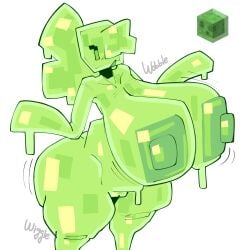 1girls areolae big_areolas boobs_out breasts kopokofiart minecraft minecraft_mob nude slime slime_(minecraft) slime_girl wiggle wiggle_lines