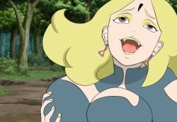 blonde_hair boruto:_naruto_next_generations breasts cleavage delta_(boruto) forehead_mark groping_breasts large_breasts meme pink_eyes pleasure_face round_breasts