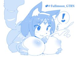 ! :3 animal_ear_fluff animal_ears animal_nose blue_theme breasts commentary_request cum ejaculation female fox fox_ears fox_tail furry gachirin_(mint0527) grabbing_own_breast headband heart highres krystal large_breasts male medium_hair monochrome paizuri parted_lips partial_commentary penis simple_background spoken_exclamation_mark spoken_heart star_fox sweatdrop tail twitter_logo twitter_username white_background