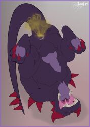 absurd_res almost_fully_inside anal anal_fluids anal_juice_drip anal_juice_on_butt anal_juice_on_finger anal_juice_on_hand anal_juice_string anal_vore anthro anthro_pred anus balls bodily_fluids body_in_anus clenching devourer_(razor_koopa) dragon dripping fangs fart feet genitals goo_creature goo_dragon goo_drip hi_res hindpaw horn jayfri knot knotted_penis larger_anthro larger_male larger_pred male male_pred male_prey mammal mouth_shot muscular muscular_anthro muscular_male mythological_creature mythological_scalie mythology onomatopoeia open_mouth paws penis perineum procyonid purple_anus purple_body purple_flesh purple_penis purple_perineum purple_tongue raccoon red_eyes scalie sharp_teeth size_difference slime soft_vore sound_effects spiked_tail spikes spikes_(anatomy) spread_anus spreading stomach_bulge tail teeth text tongue tongue_out unwilling_prey uvula vore willing_pred