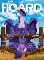 4_fingers balls claws cover cover_art cover_page digital_drawing_(artwork) digital_media_(artwork) dragon english_text erection fence feral fingers frill_(anatomy) genitals hi_res ishiru knot magazine_cover mythological_creature mythological_scalie mythology outside penis purple_body purple_penis scalie sky text wings