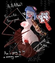 absurd_res arachnid arthropod arthropod_webbing blue_hair bodily_fluids bondage bound breasts breath closed_eyes clothing duo egg egg_implantation egg_in_vagina female feral genitals hi_res human human_penetrated impregnation insectophilia legwear male male/female mammal monster_on_female orcaocean oviposition ovipositor penetration penis sex spider stockings sweat text vaginal_egg_implantation vaginal_penetration vulva web_bondage