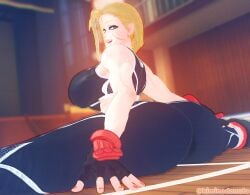 1girls 3d 3d_model ass ass_focus big_breasts blonde_hair breasts butt_focus cammy_white female gym huge_ass kiminodonuts koikatsu legs_spread lips looking_at_viewer round_ass round_breasts round_butt smiling splits street_fighter street_fighter_6 sweatdrop tagme thick_ass thick_hips thick_legs thick_lips thick_thighs thin_waist toned_body toned_female video_game_character workout_clothes