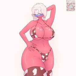 1girls bikini bikini_bottom bikini_top blue_eyes breasts commission countryhumans countryhumans_girl cow_bikini cow_girl da deffikkk female female_focus female_only girl hand_behind_head hand_on_belly hands_behind_head hands_on_belly oiled oiled_body oiled_skin open_clothes open_mouth red_body red_skin request russia_(countryhumans) stockings thick_thighs white_hair