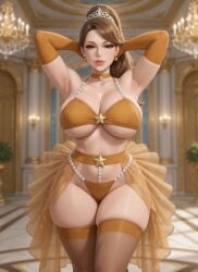 1girls ai_generated armpit_crease armpits arms_behind_head bangs blurry_background brown_hair brunette_hair bustle chandelier earrings female grok lamp large_breasts lipstick long_gloves luxury micro_bikini milf palace pearl_thong pearls pelvic_line ponytail queen rgomez007 royalty seductive_look self_upload skimpy skimpy_bikini smiling_at_viewer solo_female stable_diffusion star_accessory star_choker star_earrings star_ornament thick_lips thick_thighs thighhighs tiara underboob warm_colors warm_lighting wide_hips