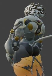 1boy 3d 3d_(artwork) 3d_render alternate_version_at_source alternate_version_available augghles back_view banyue_(zenless_zone_zero) big_ass big_ass_(male) big_titties bulge english english_text grey_body grey_hair jockstrap machine male_only muscular muscular_arms muscular_back muscular_legs muscular_male robot robot_humanoid solo solo_focus solo_male two-tone_body undressing white_body zenless_zone_zero