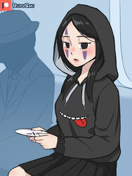 alternate_species black_hair bus clothed_female clothing genderswap genderswap_(mtf) hoodie human kaonashi no-face_(spirited_away) no_face rudy_saki rule_63 sen_to_chihiro_no_kamikakushi skirt spirited_away studio_ghibli