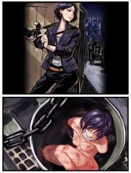 1girls acupuncture arms_behind_back assisted_exposure barrel beaten before_and_after belt black_pants bleeding blood blue_hair blue_jacket bondage bound bound_arms breast_torture breasts breasts_out bruise bruised camera captured captured_heroine caught city city_background comic completely_nude completely_nude_female crate criminal crying crying_with_eyes_open cuts earrings exhausted exposed_breasts exposed_torso faceless_male female female_focus femsub forced forced_exposure gag gagged green_eyes heavy_breathing helpless hi_res hiding hiding_behind_object high_resolution highres id_card implied_rape in_barrel in_container indoors injury jacket journalist kidnapped kidnapping light-skinned_female maledom messy_hair multiple_boys multiple_images needle needles nervous_expression nervous_face nervous_sweat night nighttime nipples nude nude_female one_eye_closed original original_character outdoors pain pained_expression pants reporter restrained restrained_arms ryona satoimo scratches shadowy_figure shirt short_hair small_breasts sneaking spying stripped stripped_naked sweat sweating tape tape_gag tears third-party_edit tired tired_eyes torture undressed undressed_by_others white_shirt worried worried_expression wounded