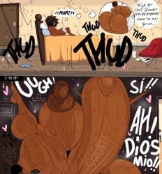 belly_bulge choklit_(tasteofchoklit) cocoa_(tasteofchoklit) dark-skinned_male dark_skin hyper_ass hyper_breasts hyper_penis masturbation small_penis_humiliation varix_(edit)