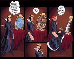 1girls au_(artist) blush boli-blog comic crown disney disney_villains fantasizing female horny_female magic_mirror masturbation mirror queen red_hair redhead royal royalty self_fondle snow_white_and_the_seven_dwarfs speech_bubble text the_evil_queen