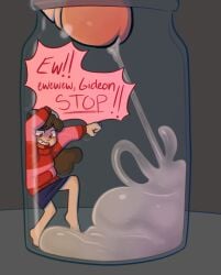 aged_up charmingbeep clothed cum cumjar cumming cumming_in_jar cumshot dressed excessive_cum giant_cock gideon_gleeful gravity_falls jar mabel_pines nonconsensual shaking shrunk shrunken_female tiny_female trapped