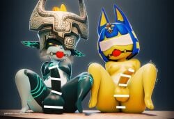 3d ai_generated animal_crossing ankha ball_gag blindfold bondage bound futaais23 futanari gagged midna shortstack spread_legs twilight_princess