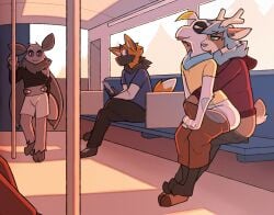 2021 anal anal_sex anthro anthro_on_anthro anthro_penetrated anthro_penetrating anthro_penetrating_anthro arthropod ass avian barefoot being_watched bird bodily_fluids canid canine clothed clothed_anthro clothed_male clothed_sex clothing cloven_hooves deer digital_media_(artwork) erection erection_under_clothing exhibitionism eye_contact feet genitals group hooved_plantigrade hooved_toes hooves insects internal lepidopteran looking_at_another male male/male male_penetrated male_penetrating male_penetrating_male mammal maned_wolf moan mote_(bundle0sticks) moth open_mouth penetration penile penile_penetration penis penis_in_ass plantigrade plap public public_sex public_transportation robin_(otterjunk) sex steam sweat tongue tongue_out train vehicle wardrobe_malfunction youwannaslap