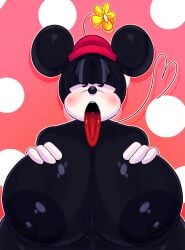 anthro big_breasts black_body black_nipples blush breasts_bigger_than_head disney female flower gloves hat long_tongue minnie_mouse mouse mouse_girl nipples nude open_mouth public_domain rabbit5gamer sketch tongue_out twitter_username voluptuous voluptuous_anthro