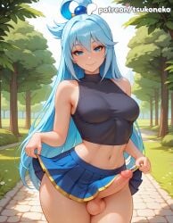 1futa 2026 ai_assisted ai_generated anime aqua_(konosuba) artist_name bench blue_hair blue_skirt branch breasts bush clothes_lift cock dick erection explicit foreskin futa_only futanari hi_res high_quality high_resolution highres kono_subarashii_sekai_ni_shukufuku_wo! konosuba leaf lifted_by_self light-skinned_futa long_hair nature otoko_no_ko outdoors park_bench patreon patreon_username penis phimosis skirt skirt_hold skirt_lift smile solo stable_diffusion tanzaku testicles tsukoneko watermark