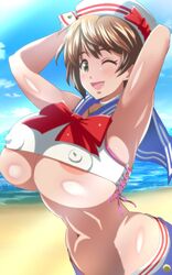 armpits big_breasts brown_hair female female_only idolmaster nipples oikawa_shizuku rebasuto shizuku_oikawa short_hair solo solo_female solo_focus