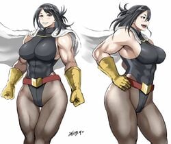 1girls abs armpit big_breasts black_hair blush breasts female female_only gloves hands_on_hips hero_outfit_(mha) large_breasts leotard looking_at_viewer milf muscles muscular muscular_female my_hero_academia nana_shimura open_mouth pale-skinned_female pale_skin shibusun sideboob smile solo stockings thick_hips thick_thighs white_background wide_hips