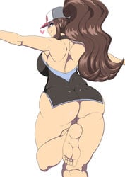 1girls aged_up alternate_ass_size alternate_breast_size alternate_outfit armpits ass barefoot big_ass big_breasts blue_eyes bottomless brown_hair curvy_figure eye_contact feet female foot_focus hat heart hilda_(pokemon) huge_ass huge_breasts huge_thighs human large_breasts larger_ass long_hair looking_at_viewer looking_back minidress miniskirt nintendo oryuto pale-skinned_female pale_skin pokemon pokemon_bw ponytail sideboob smile soles solo standing thick_ass thick_thighs thighs tight_clothing toes voluptuous white_background wide_hips