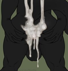 anthro anus ass balls bodily_fluids canid canine canis conditional_dnp cum darkwolf_(darkwolfdemon) digital_media_(artwork) excessive_cum fur genital_fluids genitals hair male male_only mammal messy moonbug nude simple_background solo spread_butt spreading wolf xenoforge