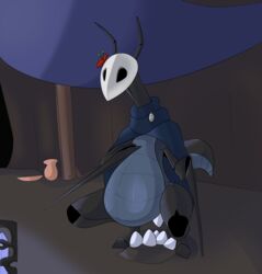 anthro arthropod bastiel belly big_belly egg egg_laying female hi_res hollow_knight insects kneeling mantis nest pregnant solo team_cherry video_games