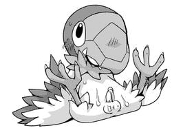 1boy archen avian bird blush cum doneru male male_only monochrome pokémon_(species) pokemon pokemon_bw solo talons