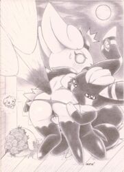 anthro ass duo espurr female fullfolka furry hi_res humanoid male masturbation meowstic monochrome nintendo penis pokémon_(species) pokemon simple_background sketch straight vaginal_masturbation vaginal_penetration video_games