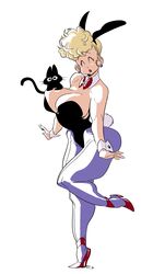 1girls 2018 blonde_hair bow_tie bunny_ears bunny_tail bunnysuit cat cleavage closed_eyes dragon_ball dragon_ball_(classic) earrings easter gilf high_heels huge_breasts lipstick milf panchy panchy_(dragon_ball) panchy_briefs pose red_lipstick scratch_(dragon_ball) shirt_collar shirt_cuffs shoes shounen_jump slb standing standing_on_one_leg white_background