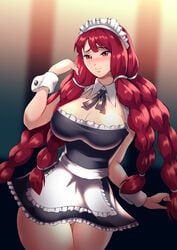 1girls big_breasts brown_eyes fairy_tail female female_only fully_clothed haryu_(artist) haryudanto irene_belserion maid mature_female milf red_hair solo solo_female solo_focus