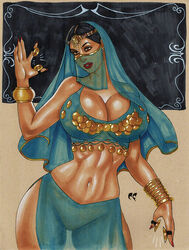 1girls aladdin arab arabian arabian_clothes belly_dancer belly_dancer_outfit big_breasts black_hair bracelet breasts chris_foulkes cleavage clothed curvaceous dark-skinned_female disney disney_princess female female_only gold harem_outfit jewelry large_breasts lipstick navel oiled princess_jasmine see-through_clothing skimpy solo straight_hair veil voluptuous wide_hips