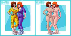 2girls april_o'neil april_o'neil_(tmnt_1987) areolae athletic athletic_female barefoot belt big_breasts blue_eyes boots breasts brown_hair casual cleavage clothed crossover curvy daphne_blake dressed eyelashes female female_focus female_only footwear full_body hanna-barbera human jumpsuit large_breasts long_hair megasweet multiple_girls navel nipples nude nude_female nudity outerwear pale_skin pose posing pussy red_hair scooby-doo shaved_pussy short_hair sleeves_rolled_up standing tagme teenage_mutant_ninja_turtles tmnt_1987 vagina