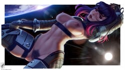 1girls astra_militarum breasts brown_eyes bushy_pubes female female_only functionally_nude guardswoman_(warhammer_40k) hi_res highres imperial_guard imperium_of_man looking_at_viewer naked nude nude_female pale_skin pin_up pubes pubic_hair purple_hair smiling_at_viewer solar_auxilia solo solo_female themaestronoob warhammer_(franchise) warhammer_40k