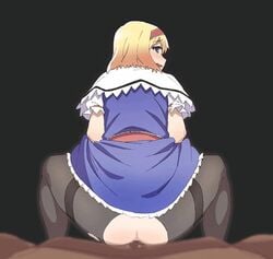 alice_margatroid anal anal_juice anal_sex animated ass big_penis blonde_hair blue_eyes clothed_sex dark-skinned_male eye_contact female interracial looking_at_viewer looking_back medium_hair nanero555 pantyhose reverse_cowgirl_position riding sloppy teenager touhou