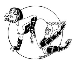 anal anal_beads anal_penetration black_hair corset eyes_rolling_back feet gloves goth labret_piercing line_art matt_maguire nipple_piercing on_all_fours short_hair smiling uncolored vaginal_penetration vintage