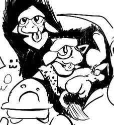 adondis animal_genitalia animal_penis anthro balls canid canine canine_penis genitals humanoid low_res male male_only mammal monochrome nintendo paint penis pokémon_(species) pokemon pokemon_(species) sketch smeargle smile solo tongue tongue_out tracy_(linker) video_games