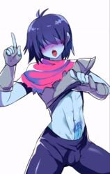 animated blue_skin chokaso deltarune edit edited godsandmonsters kris_(deltarune) male male_only midriff panting pulling_up_shirt solo solo_male