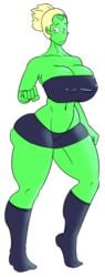 1girls 2017 5h4m3l355 alien alien_girl alien_humanoid alternate_breast_size alternate_hairstyle alternate_outfit big_breasts blonde_hair cartoon_network cleavage cleavage_cutout clenched_fists female female_only gem_(species) green_body green_pupils green_skin huge_breasts jogging looking_at_viewer peridot_(steven_universe) shorts smile smiling_at_viewer socks solo sports_uniform steven_universe thick_thighs thighs transparent_background wide_hips