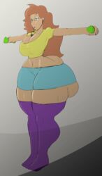 1girls 2017 5h4m3l355 absurd_res alternate_breast_size big_ass big_breasts blue_shorts breasts cartoon_network cleavage clothed_female dat_ass dumbbell earbuds glasses green_pupils hi_res huge_ass huge_breasts ipod long_hair martha_barriga orange_hair purple_stockings shorts steven_universe stockings sweat sweatdrop sweating t-pose thick_ass thick_thighs thighs white_skin wide_hips yellow_shirt