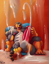 2020 4_toes anthro balls biceps big_balls big_muscles big_penis bigmaster black_balls black_body black_claws black_fur black_nose bodily_fluids brown_body brown_fur canid canine canis claws collar cum cum_covered cum_on_balls cum_on_face cum_on_ground cum_on_stomach cum_on_wall cumshot digital_media_(artwork) domestic_dog ejaculation erection excessive_cum eyebrow_piercing facial_piercing fingers floppy_ears front_view fur genital_fluids genitals glans green_eyes hi_res holding_penis huge_balls huge_cock huge_muscles humanoid_genitalia humanoid_penis hyper hyper_balls hyper_genitalia hyper_penis male male_only mammal mastiff masturbation messy molosser multicolored_body multicolored_fur muscular muscular_male nevarrio nipples open_mouth pecs penile penile_masturbation penis piercing pink_glans pink_nipples pink_penis pink_tongue rottweiler signature sitting smile solo teeth toe_claws toes tongue tongue_out two_tone_body two_tone_fur uniparasite white_claws