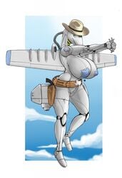 aircraft anthro breasts clothing cloud day female genitals hat headgear headwear hi_res living_aircraft living_machine living_vehicle machine ndragon3 pussy sky solo vehicle