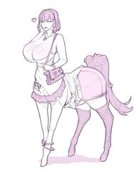 1girls belt big_breasts breasts centaur centauress cleavage clothed clothed_female drawn earring earrings equid_taur female female_only horse_tail large_breasts looking_at_viewer materclaws necklace posing purse simple_background solo solo_female tail taur thin_waist white_background