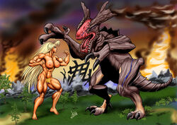 dcmatthews extreme_muscles female female_focus giantess kaiju muscles muscular muscular_female nude nude_female pubic_hair tetsuko trees
