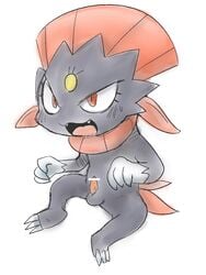 1boy biped censored claws doneru eyelashes fangs feet feral furry grey_fur male male_only open_mouth pokémon_(species) pokemon pokemon_dppt red_eyes sketch small_penis solo source_request weavile