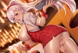 1futa areolae ass azur_lane back_view backsack balls belfast_(azur_lane) belfast_(piping-hot_perfection)_(azur_lane) big_ass big_breasts breasts clothed clothing exlic full-package_futanari functionally_nude futa_only futanari horny human large_breasts looking_at_viewer looking_back nipples pale_skin partially_clothed penis pussy skirt solo testicles