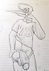 2020 anthro avian balls beak belly big_balls big_penis bird cellphone clothed clothing front_view genitals head_tuft holding_balls holding_object huge_balls huge_cock hyper hyper_genitalia hyper_penis jersey male monochrome navel pants_down partially_clothed penis phone portrait selfie shirt sketch smartphone solo stork three-quarter_portrait topwear tuft vein veiny_penis xleepy