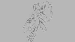 16:9 2020 anthro avian beak bird breasts claws dagger female genitals grey_background holding_object holding_weapon melee_weapon monochrome non-mammal_breasts nude pussy simple_background solo watsup weapon widescreen wings