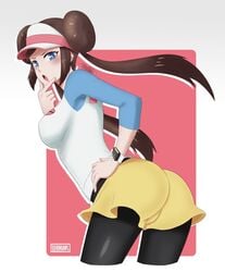 1girls blue_eyes brown_hair clothed elfudraws female female_only human long_hair nintendo pokemon pokemon_bw2 rosa_(pokemon) solo source_request text watermark