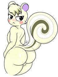 3:4 animal_crossing animal_humanoid anthro ass balls big_ass big_butt blush digital_media_(artwork) femboy fur furry furry_only genitals girly ground_squirrel hair hi_res huge_ass huge_butt humanoid looking_at_viewer looking_back male male_only mammal marshal_(animal_crossing) nintendo nr_ac nude rodent sciurid simple_background solo tail thick_thighs video_games white_body white_fur